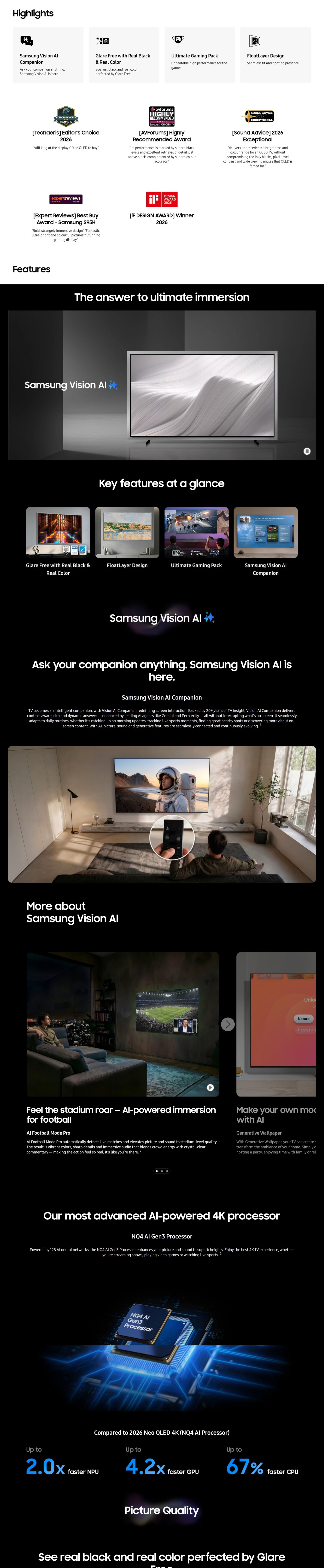 SAMSUNG S95H OLED 4K Samsung Vision AI Smart TV 2026